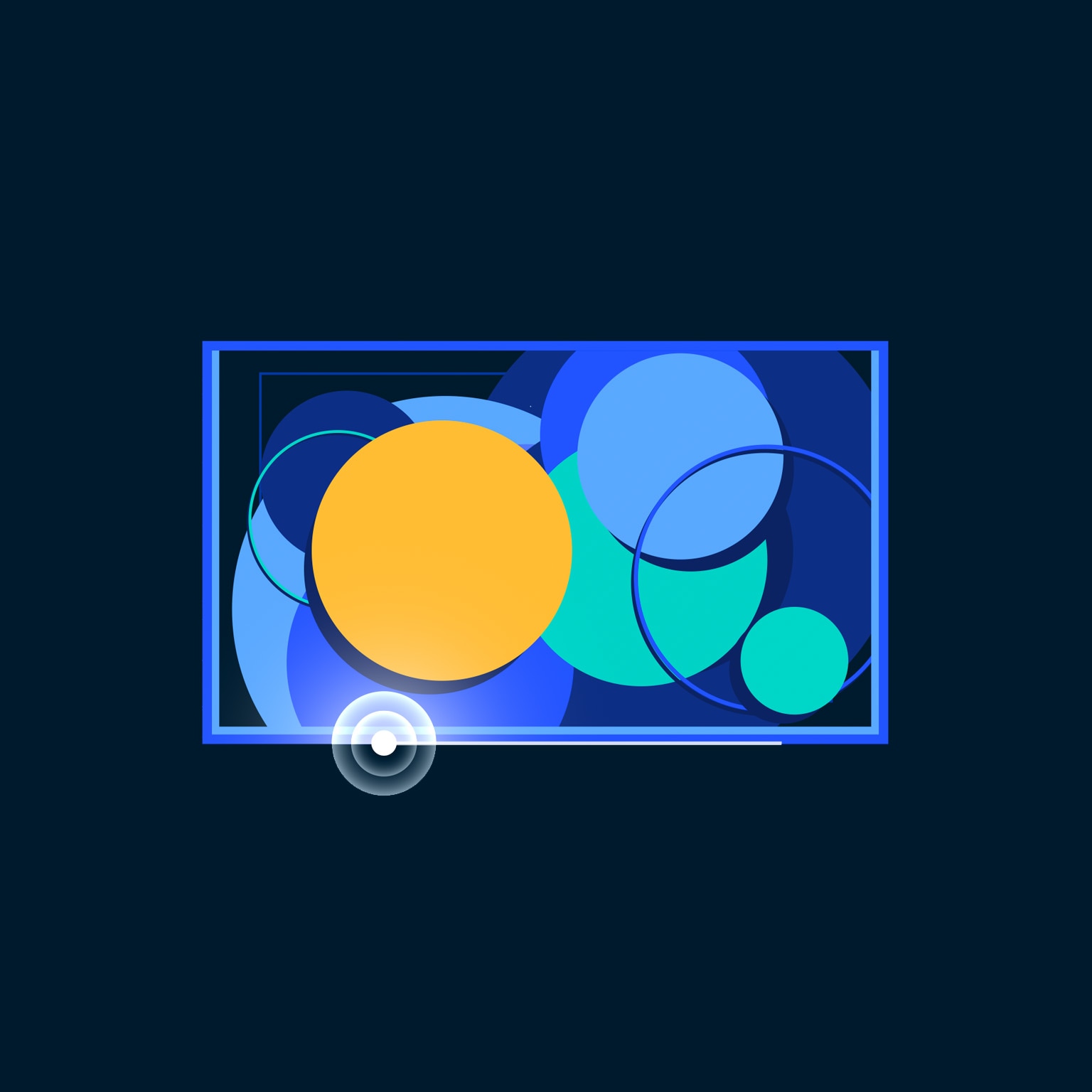 Animated illustration of circles within a picture frame