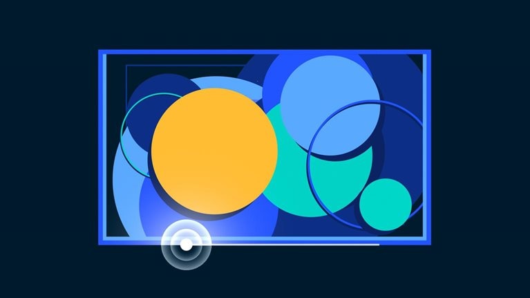 Animated illustration of circles within a picture frame