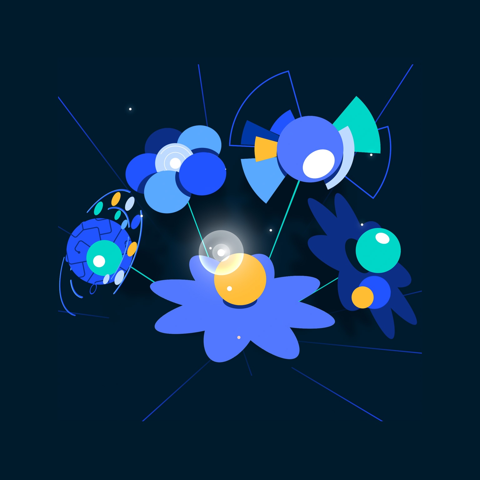 Animated illustration of flowers growing and spinning