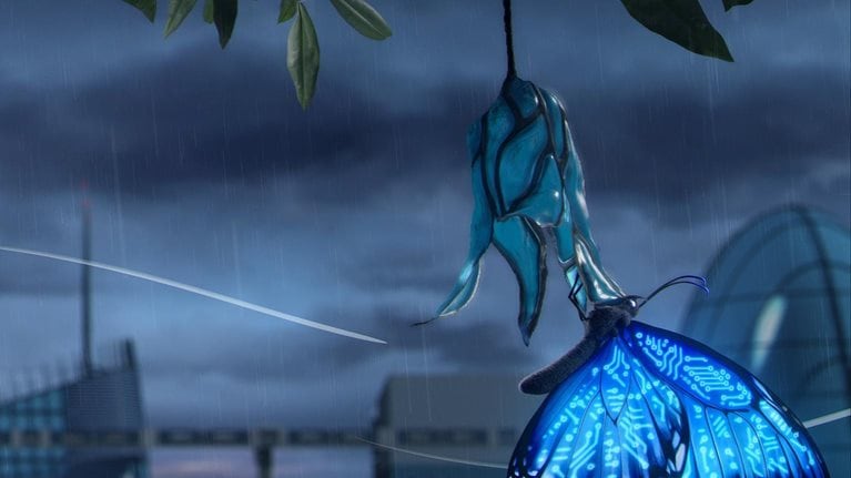 Digital image of butterfly coming out of a cocoon