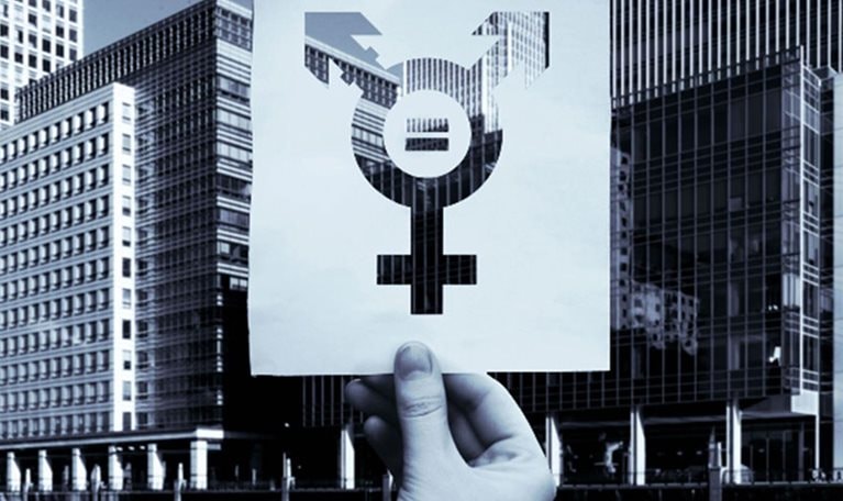 An icon for inclusivity across sexual orientations overlaid on city buildings