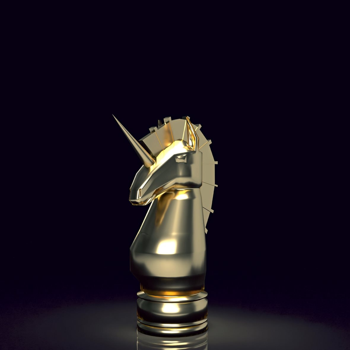 A gold unicorn chess piece