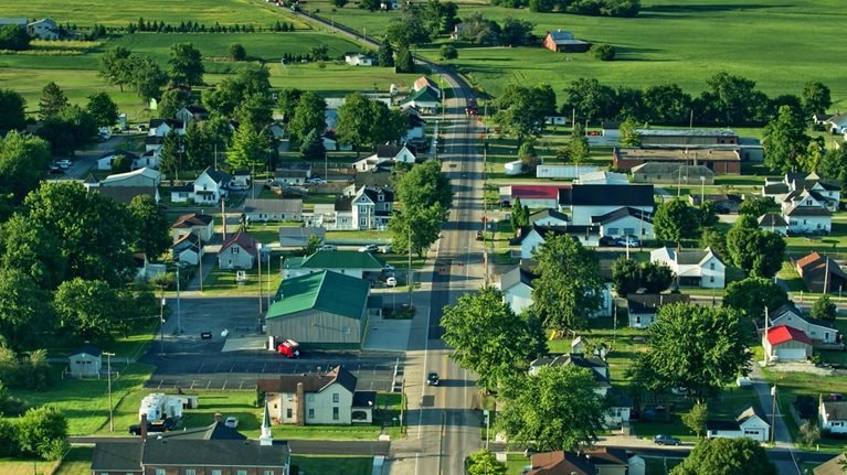 Aerial view of a small American town
