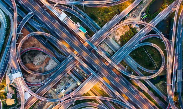 Highway junction from aerial view