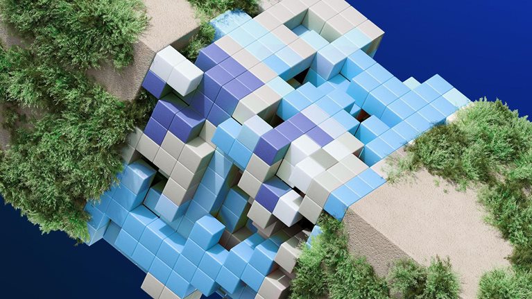 The fusion of cubes and moss can be interpreted as the integration of technology with nature. This concept could explore the ways in which digital and technological advancements can work hand-in-hand with natural ecosystems for the future of sustainability.