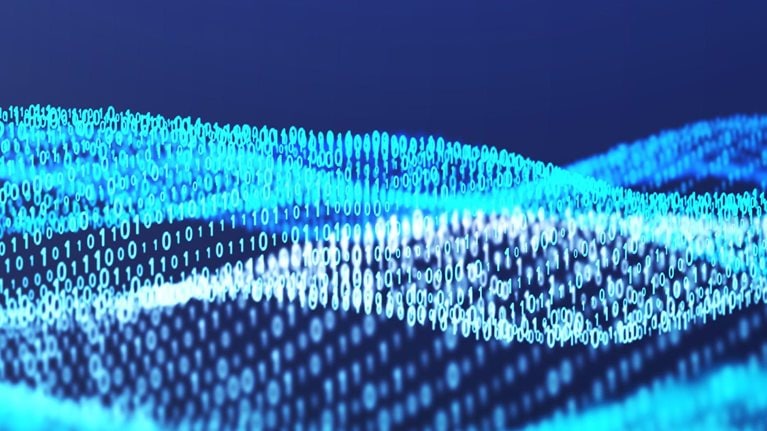 3D illustration Rendering of binary code wave pattern Abstract background.Futuristic Particles for business,Science and technology background - stock photo