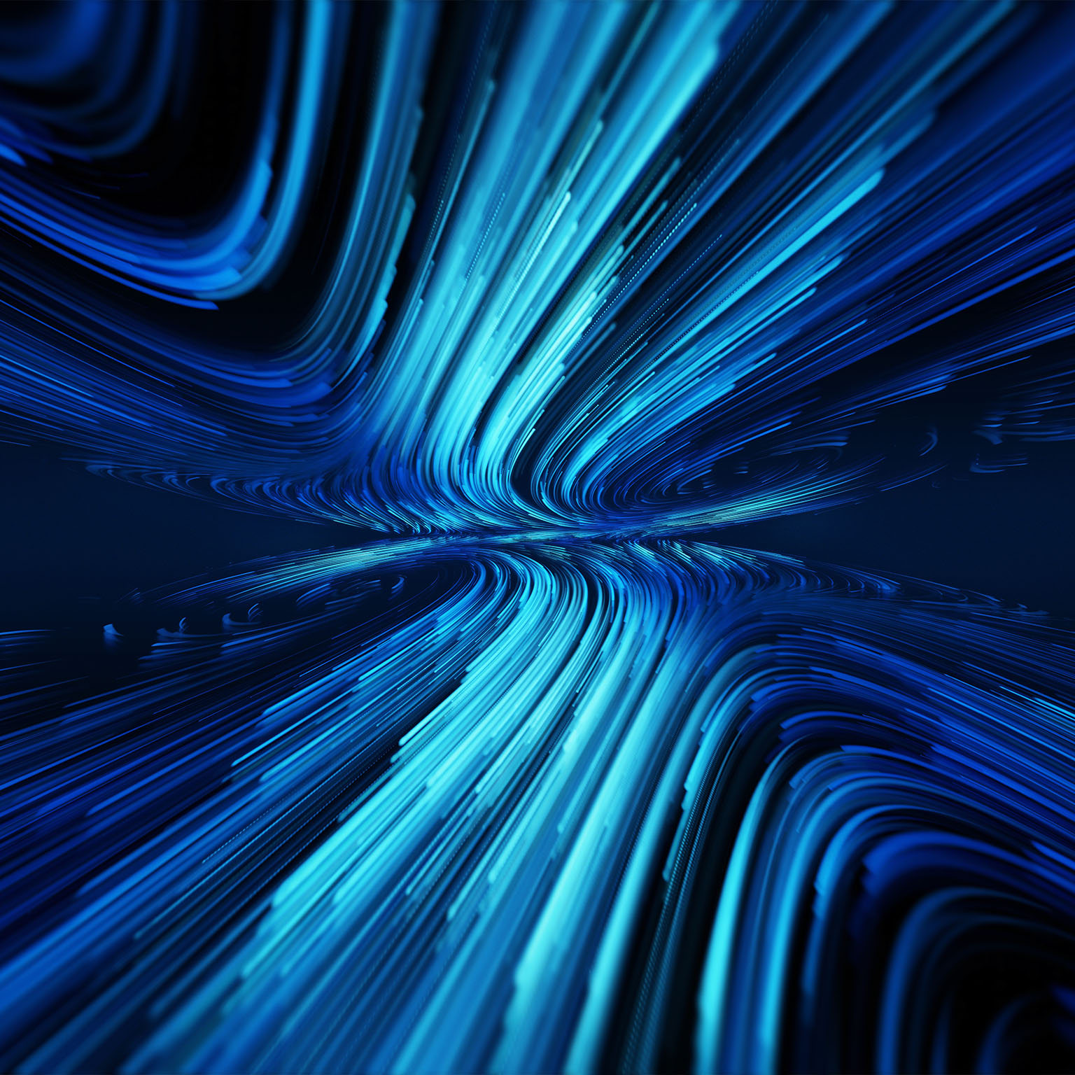 The image shows an abstract digital background with curved, glowing electric blue light streaks resembling motion trails or fiber optic data streams.