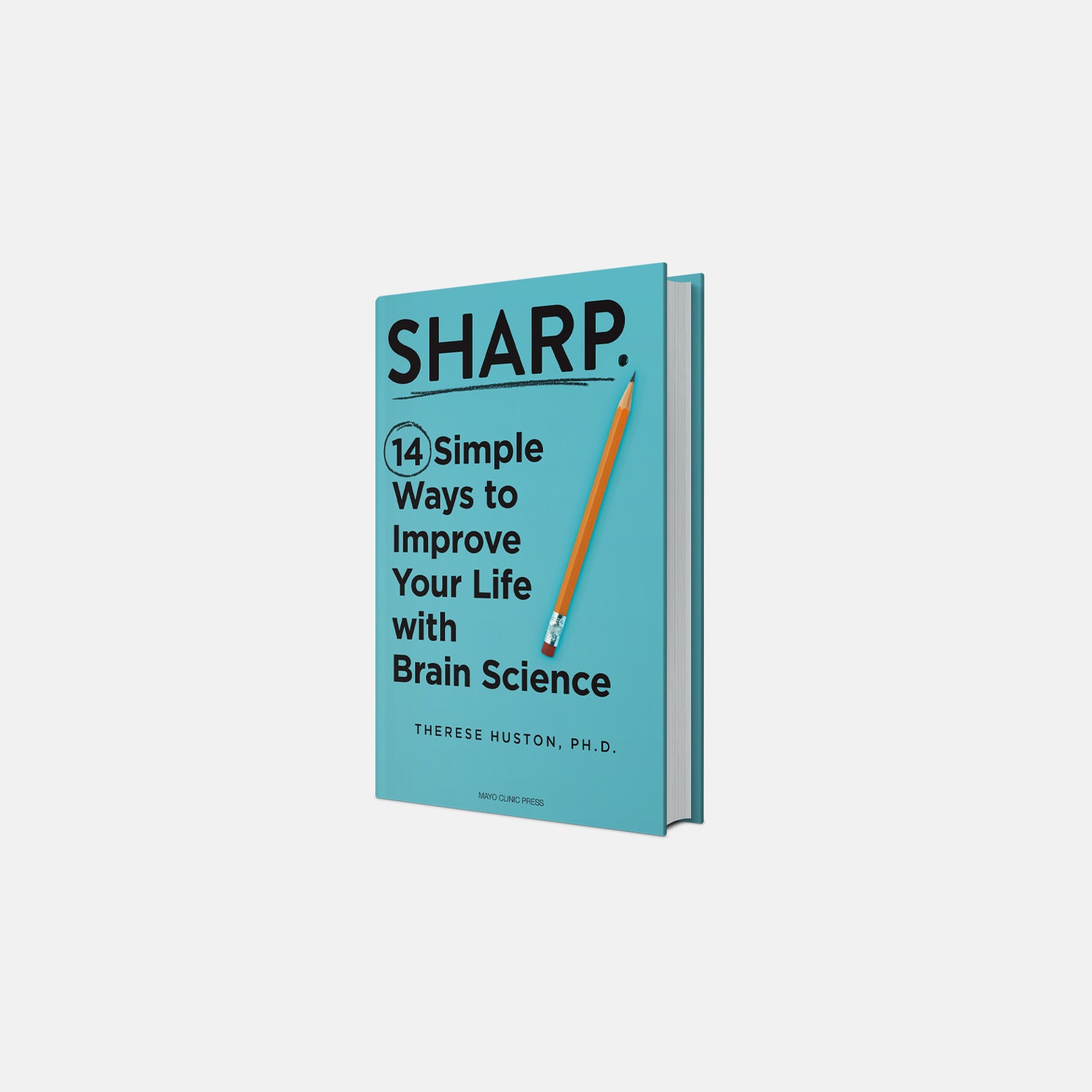  The book cover for 'Sharp' features the title prominently with a lightly sketched underline and a pencil placed diagonally across the cover on a medium teal background.