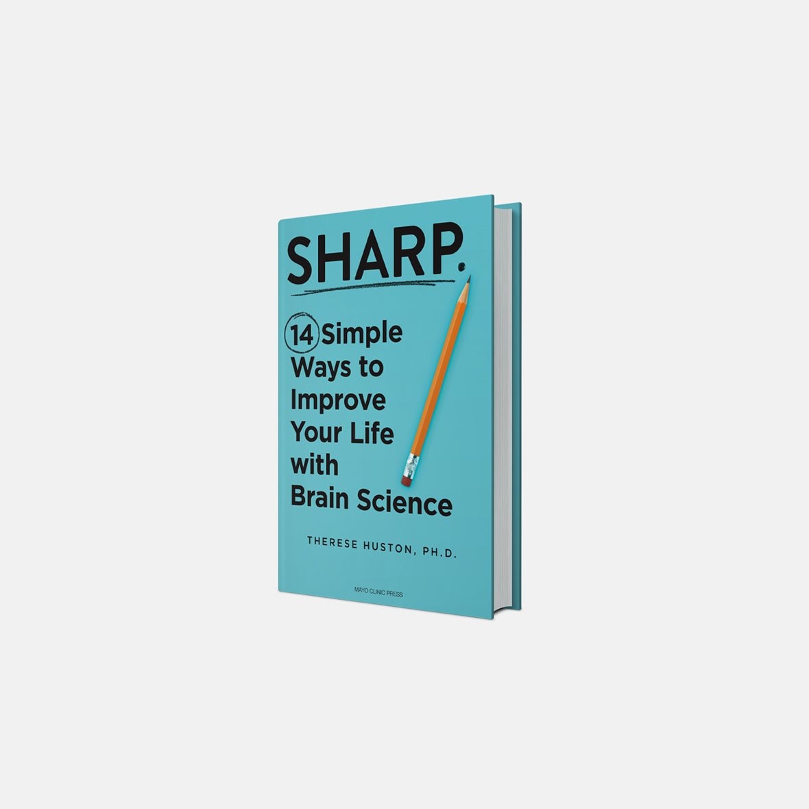 The book cover for 'Sharp' features the title prominently with a lightly sketched underline and a pencil placed diagonally across the cover on a medium teal background.
