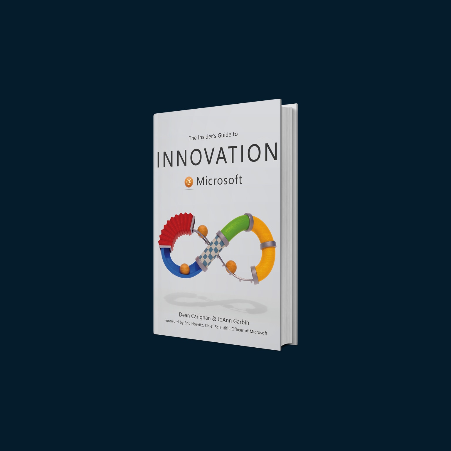 A book cover titled "The Insider's Guide to Innovation @ Microsoft," featuring a stylized infinity symbol design composed of colorful, three-dimensional objects.