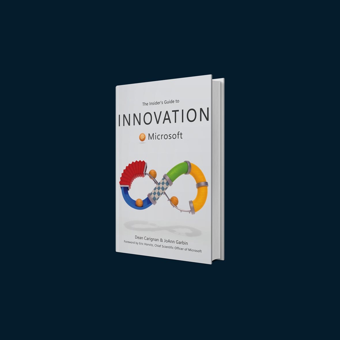 A book cover titled "The Insider's Guide to Innovation @ Microsoft," featuring a stylized infinity symbol design composed of colorful, three-dimensional objects.