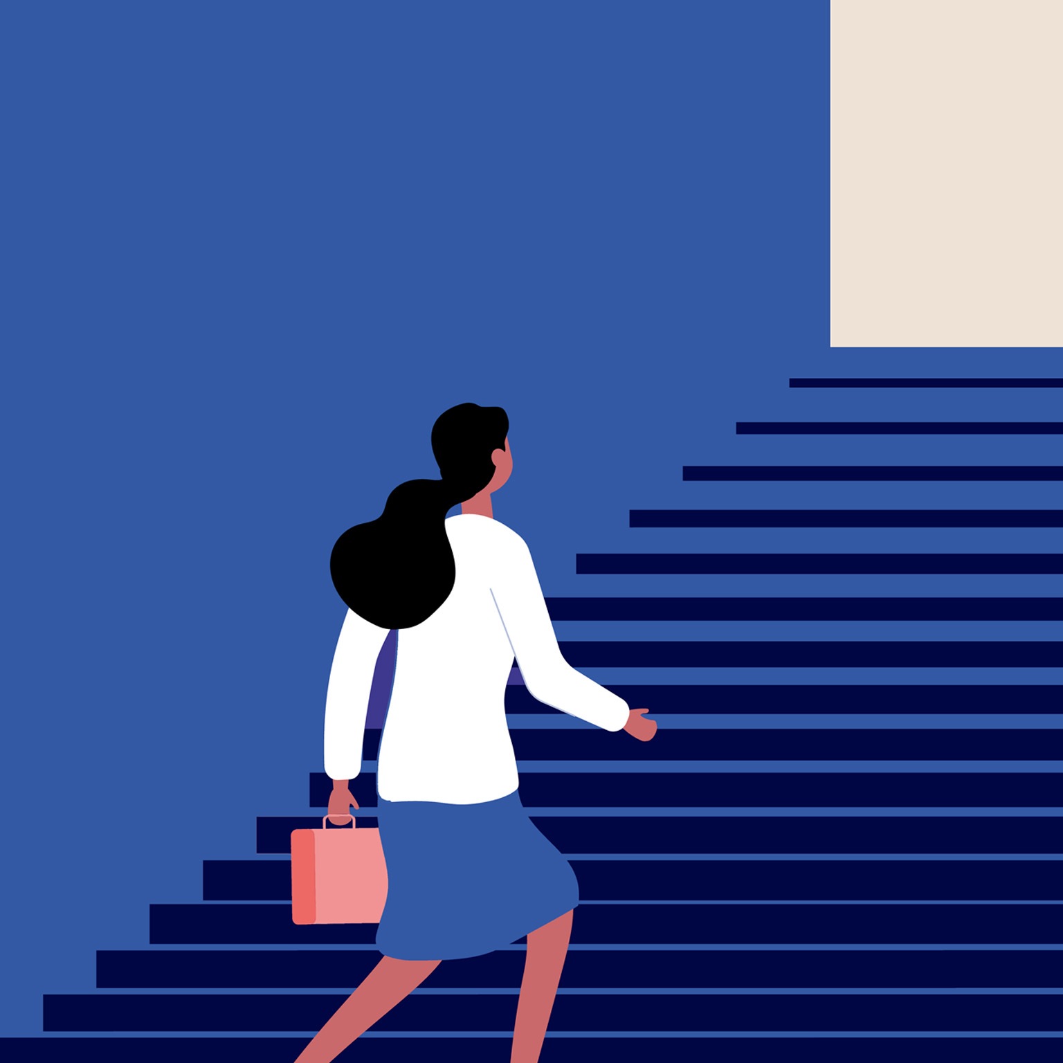 Female career growth vector concept of a businesswoman walking up stairs