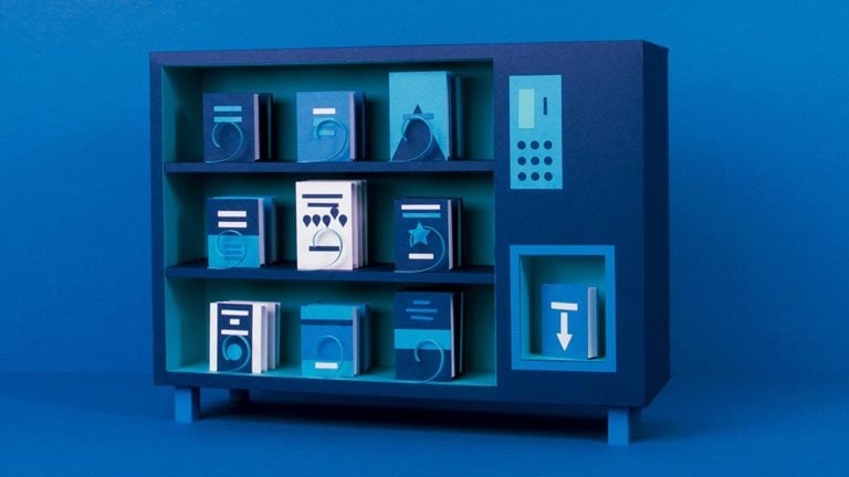 illustration of bookshelf with books on it 