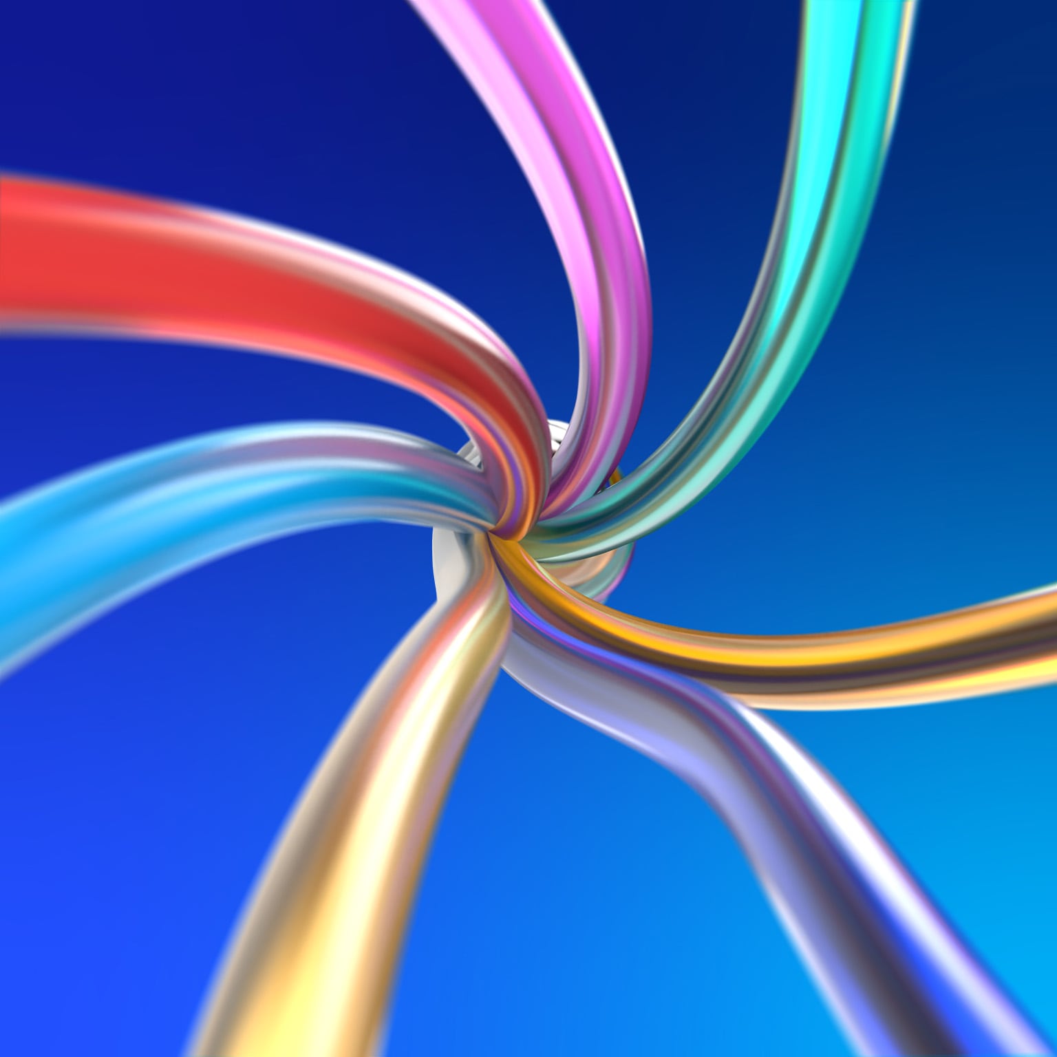 Twisted multicolored wires with the twist opening up towards the viewer.