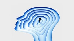 Collage of flower petals and leaves made into the shape of a brain.