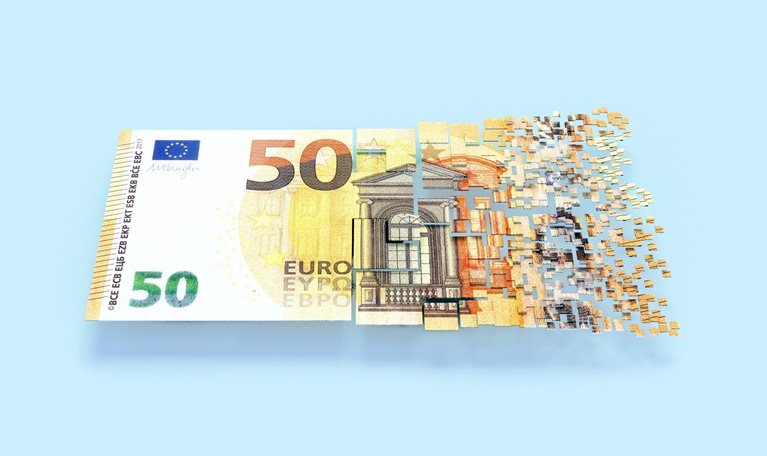 Dissolving Euro banknote