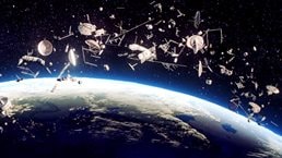 Space debris floating in Earth's orbit.