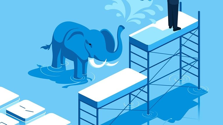 A leader rebuilding solid bridges over chaos, echoing Louis Gerstner’s legacy of guiding IBM through uncertainty with vision, discipline, and bold transformation.