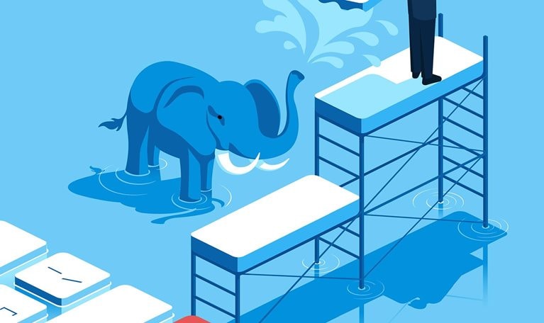 A leader rebuilding solid bridges over chaos, echoing Louis Gerstner’s legacy of guiding IBM through uncertainty with vision, discipline, and bold transformation.