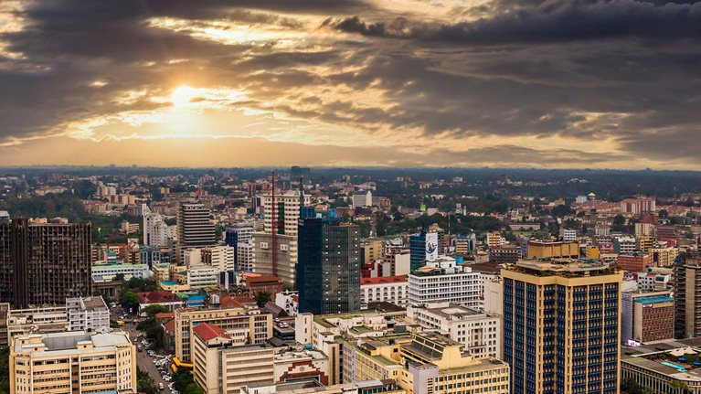 Modern Nairobi cityscape - capital city of Kenya, East Africa - stock photo