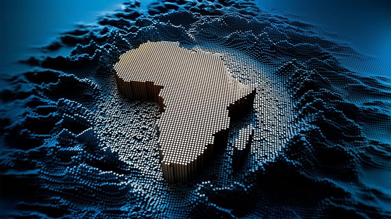 African map in a digital raster micro structure - 3D illustration - stock photo
