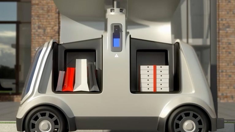 Electric vehicle delivering packages