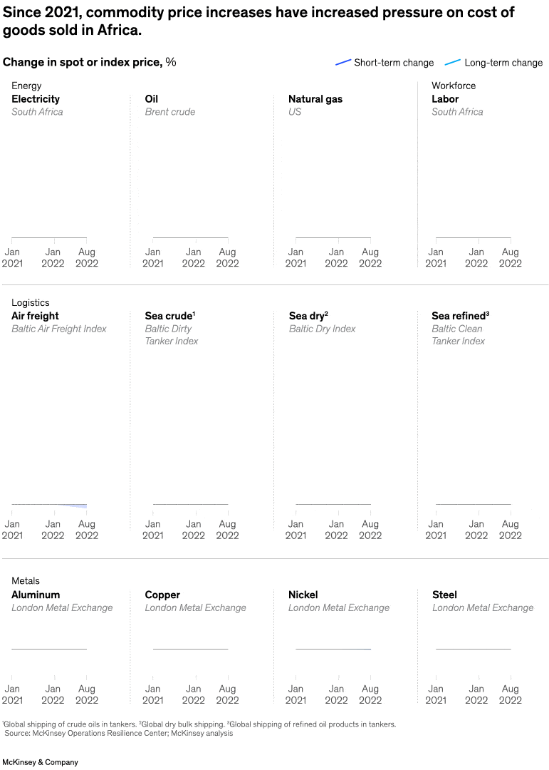 Since 2021, commodity price increases have increased pressure on cost of goods sold in Africa.