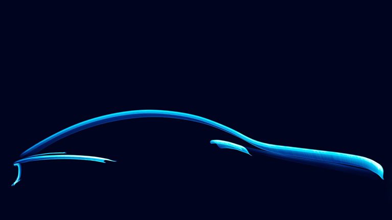 Illustration with minimal lines representing futuristic concept car with aerodynamic lines