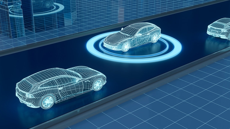 Computerized image of cars driving