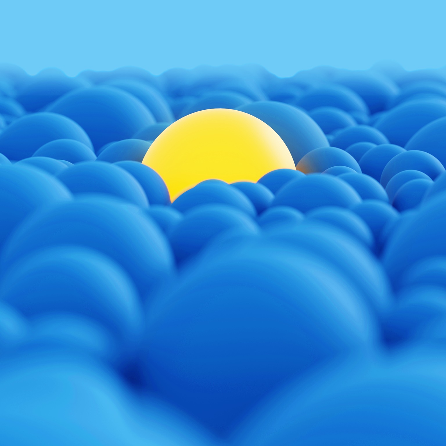 Yellow orb in a sea of blue orbs