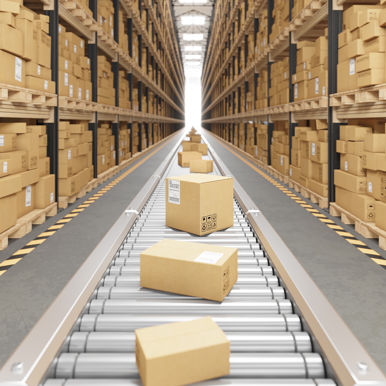 Cardboard boxes transported from the warehouse for shipment. - stock photo