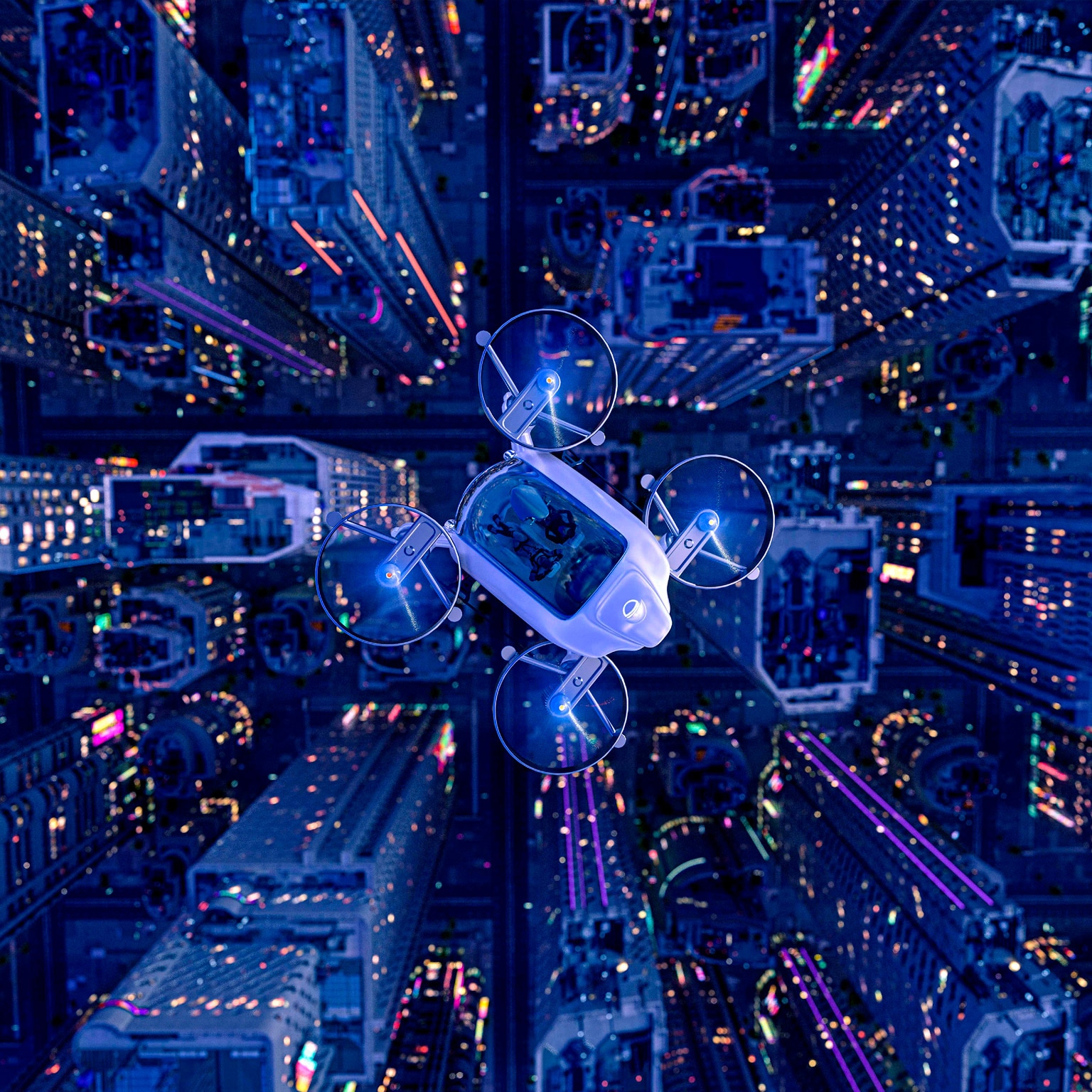 EVTOL fly over the city