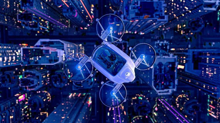 EVTOL fly over the city