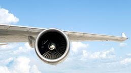 Left wing of a Boeing 747 airplane