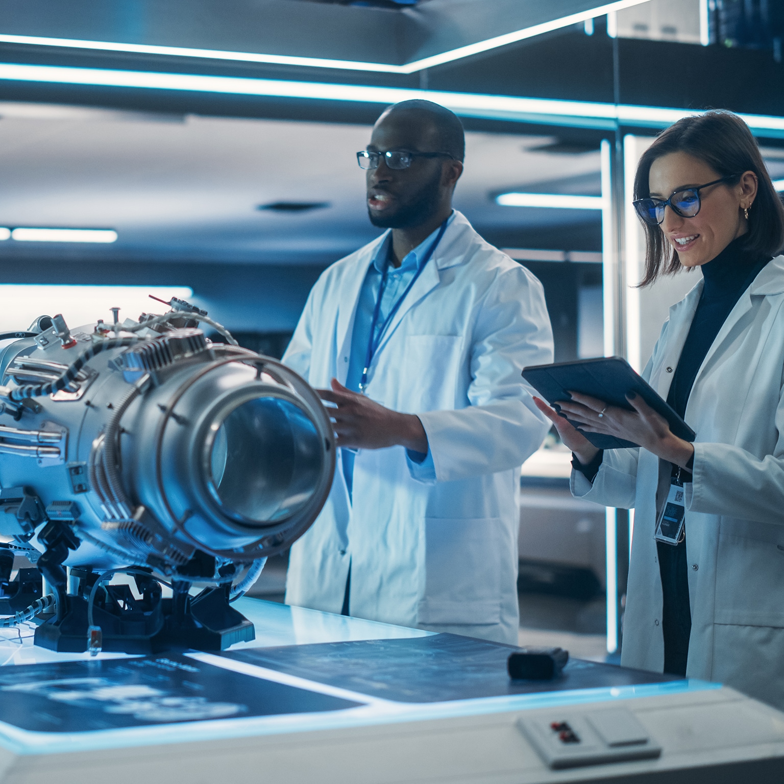 Portrait of a Young Team of Multicultural Engineers with Tablet and Laptop Computers