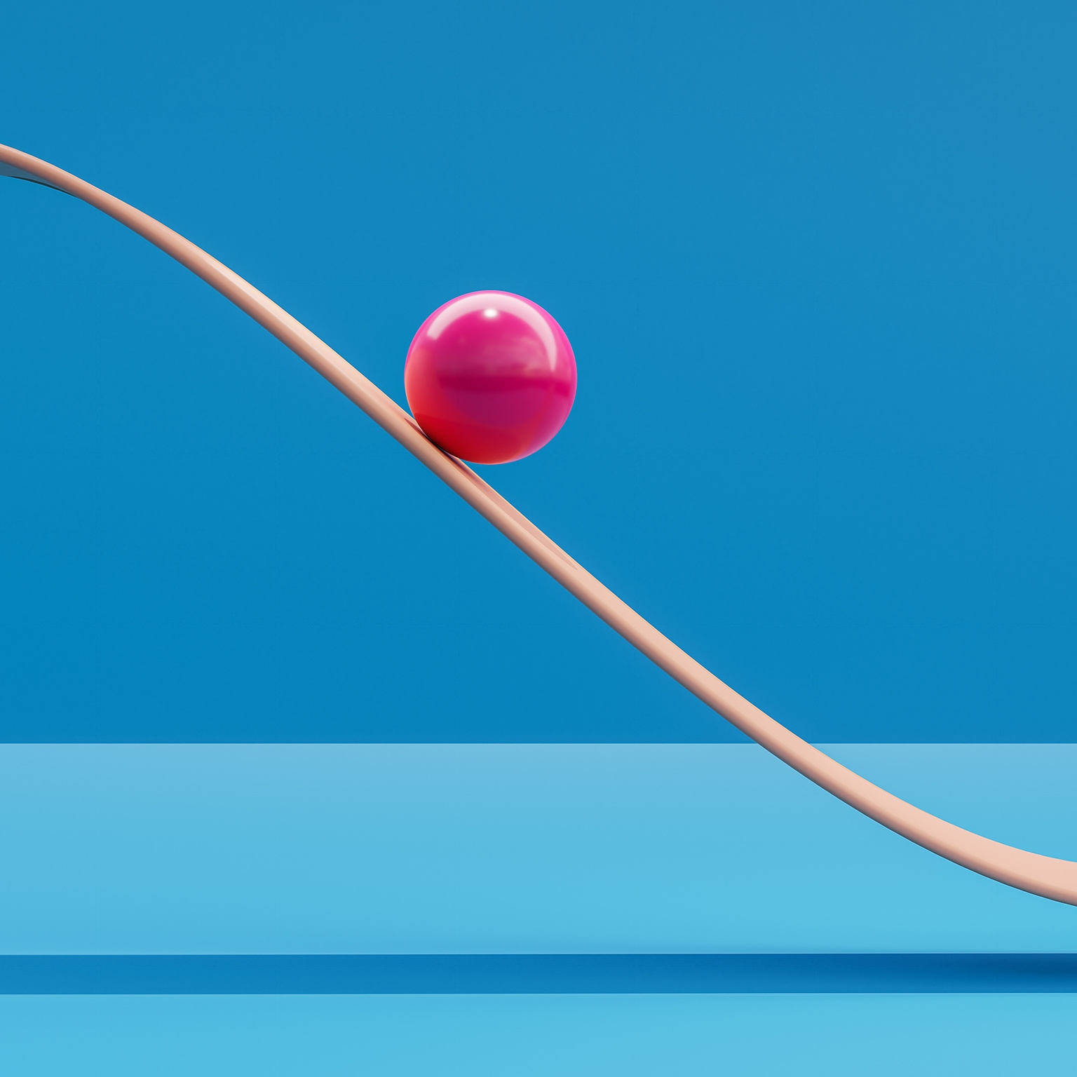 Computer generated image of pink sphere rolling down a plane like a roller coaster. - stock photo