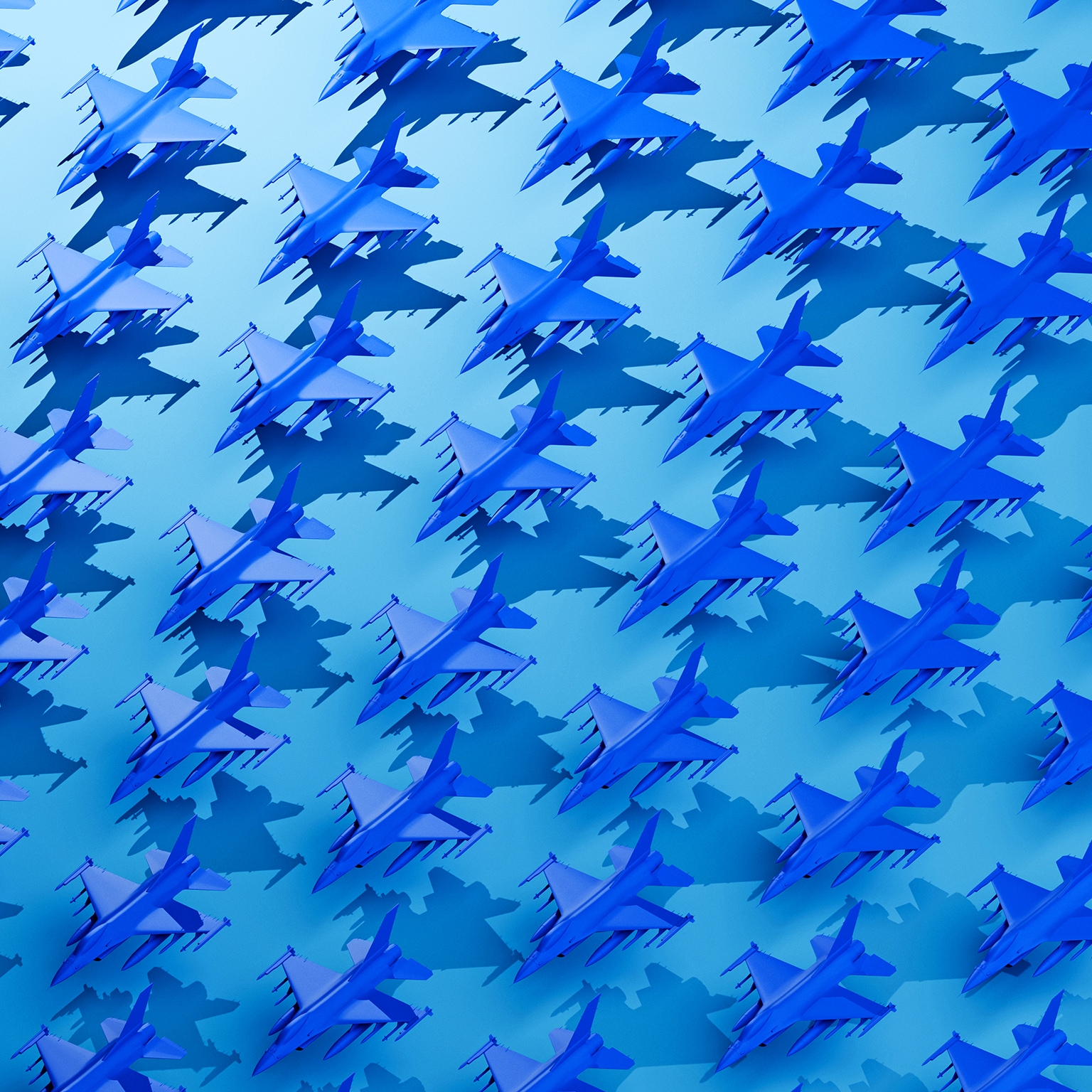 Formation Control – Grid of Stylized Blue Fighter Planes Representing Strategy and Precision