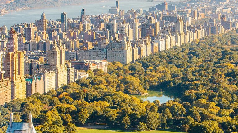 Aerial view of Manhattan skyline and Central Park, New York