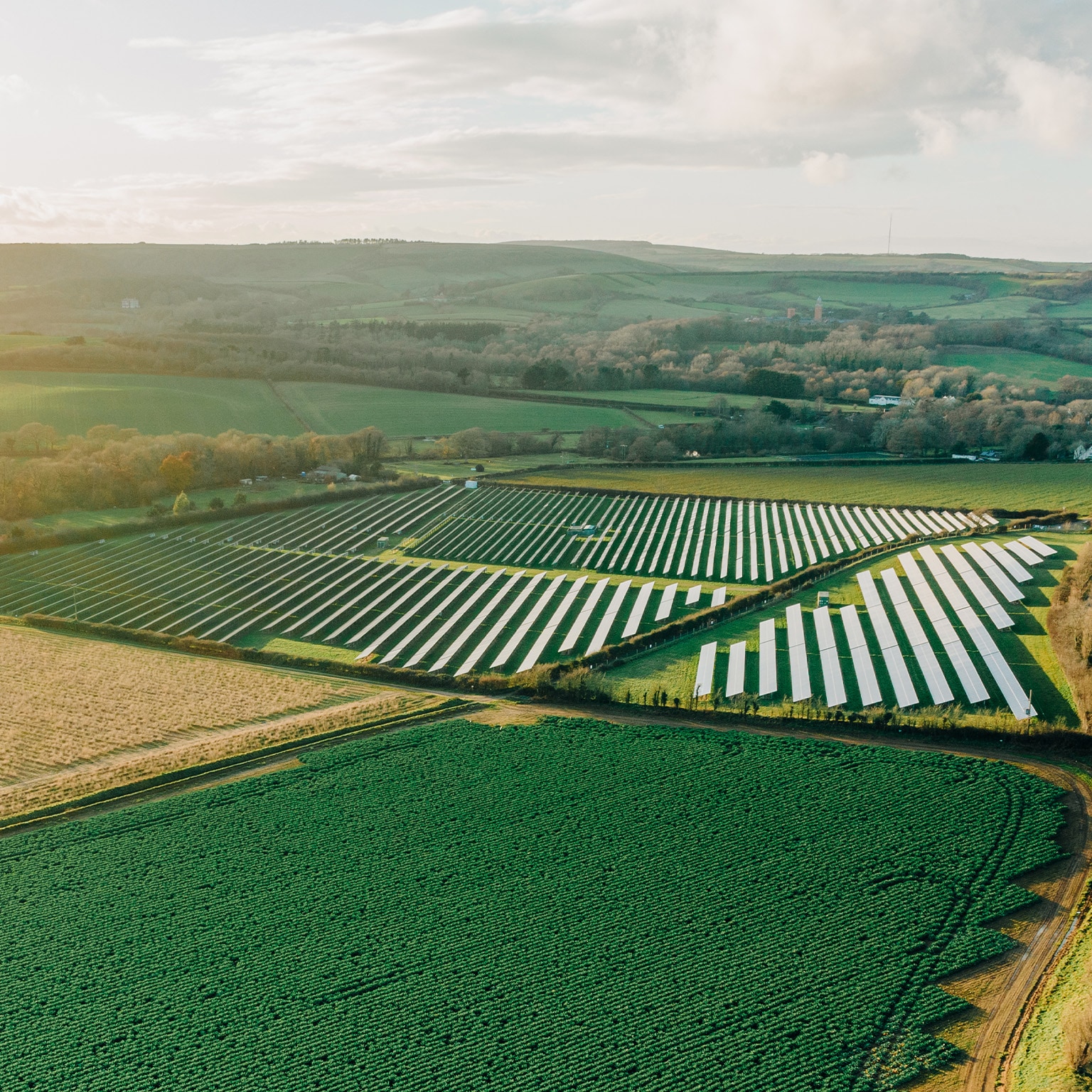 An aerial view of UK agricultural fields - stock photo