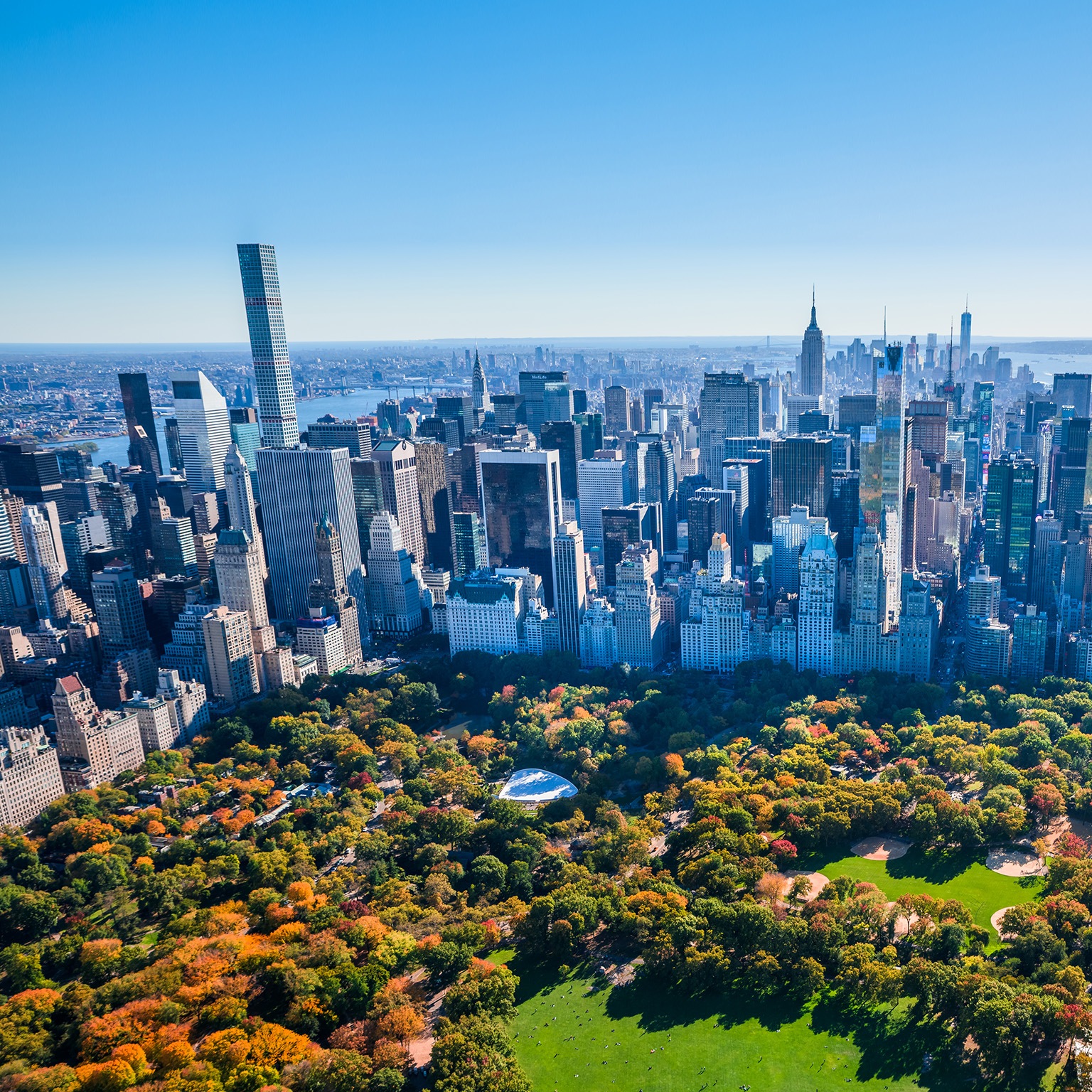 Central Park and NYC skyline facing south - stock photo