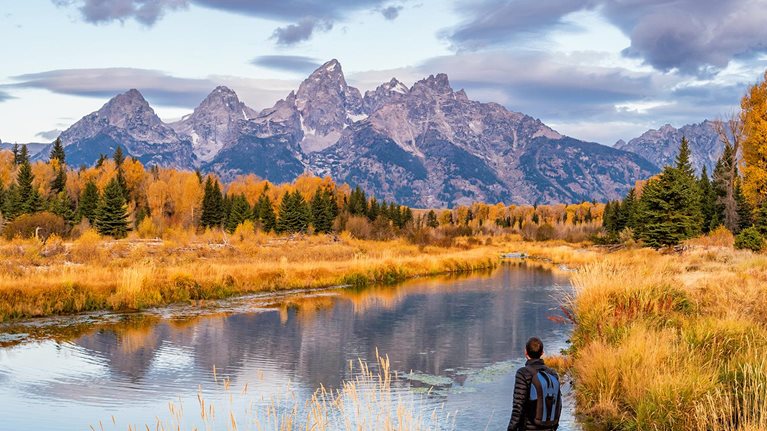 Hiker in Grand Teton National Park USA