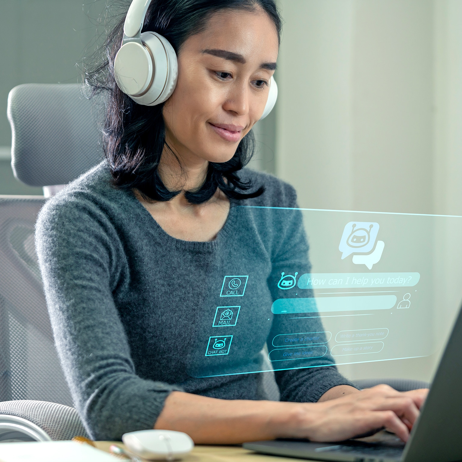 Person using online customer service with chat bot