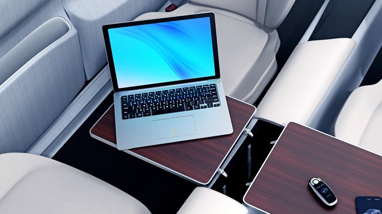 A laptop inside a car