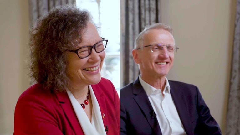 Image of Antje Völker and Martin Dürr smiling in an interview.