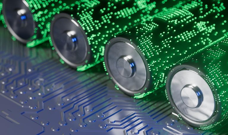 Battery renewable energy innovation EV lithium - stock photo