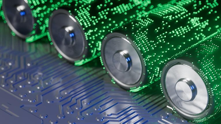 Battery renewable energy innovation EV lithium - stock photo