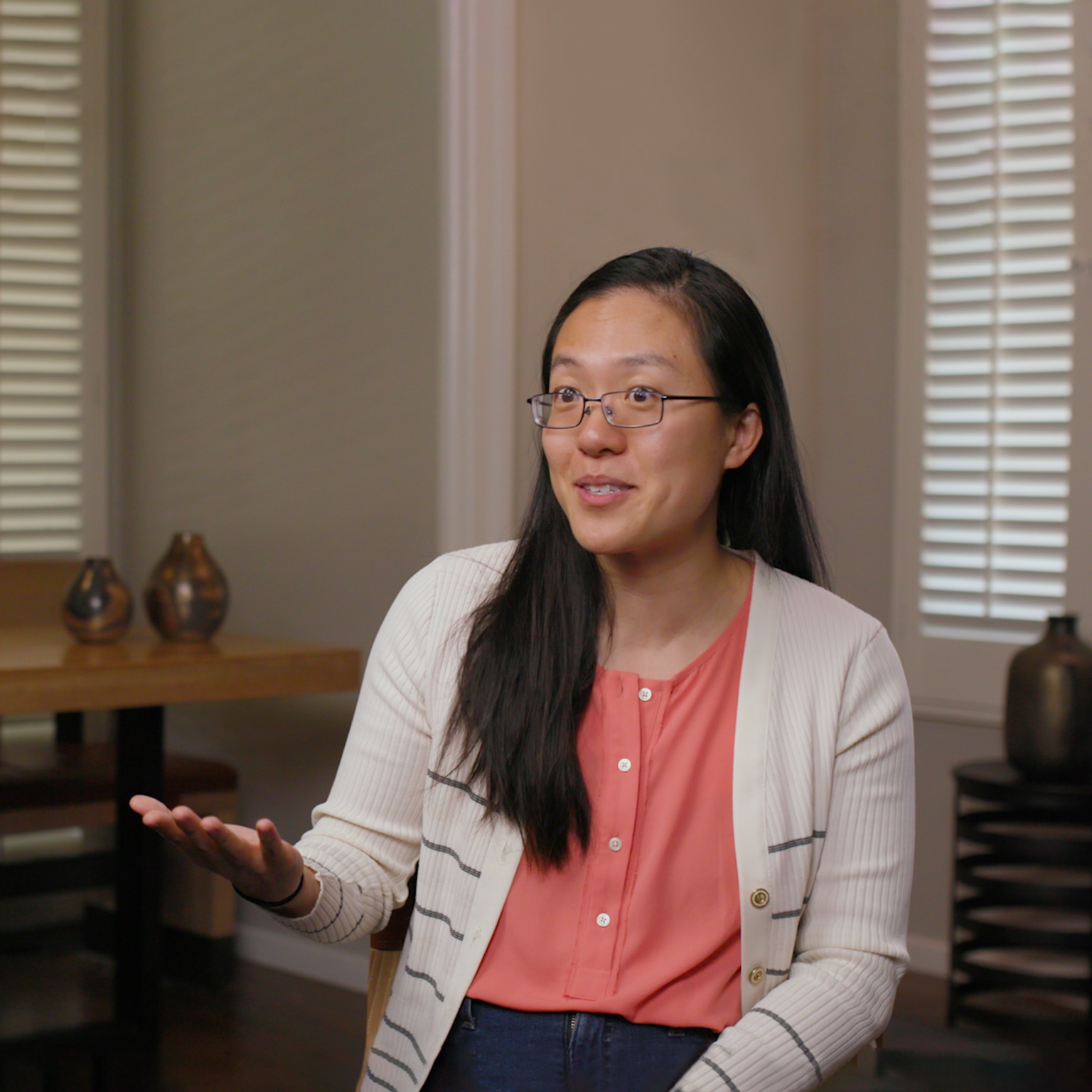 Image of Emily Shao being interviewed.