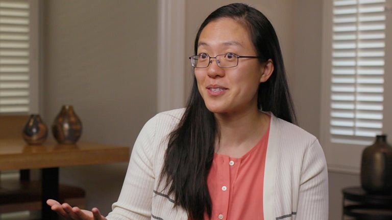 Image of Emily Shao being interviewed.