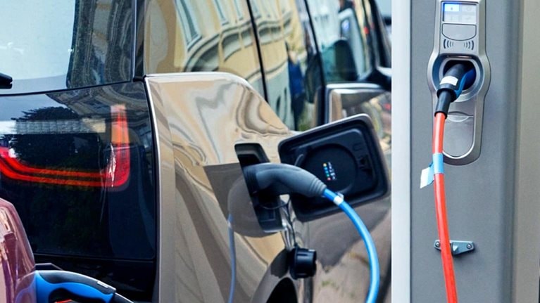 Electric cars at charging station