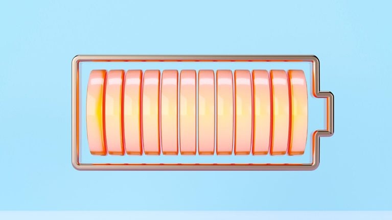 Digital-generated image of orange-glowing battery
